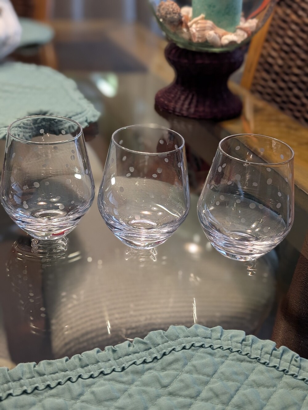 Lenox x Kate Spade Stemless Polka Dot 12oz LARABEE Crystal Wine Glasses Qty of 3